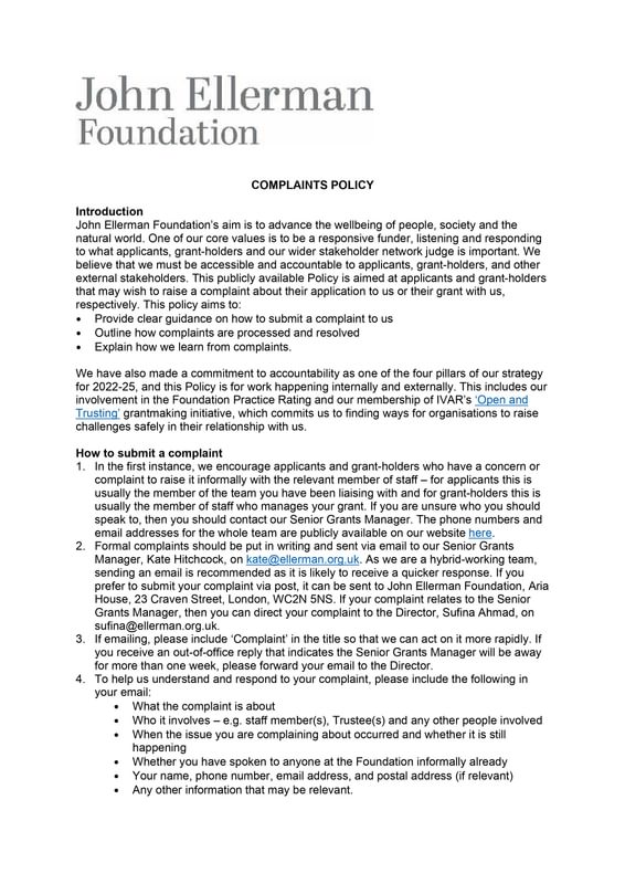 Complaints Front Page
