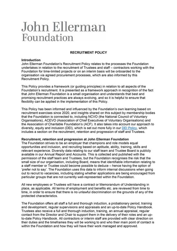 Recruitment Policy Front Page