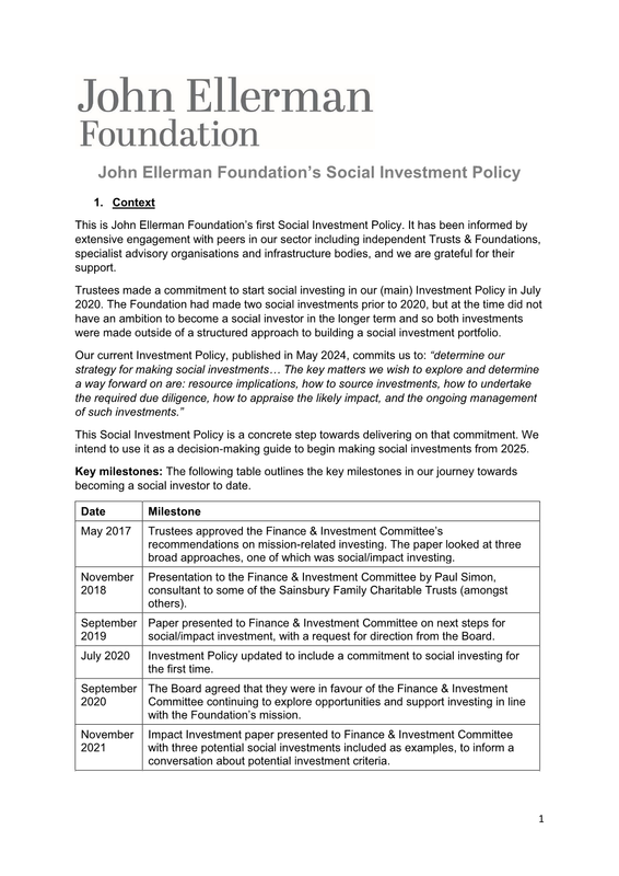 Social Investment Policy Cover page